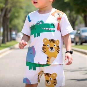 Kids Animal Print T-Shirt and Shorts Set